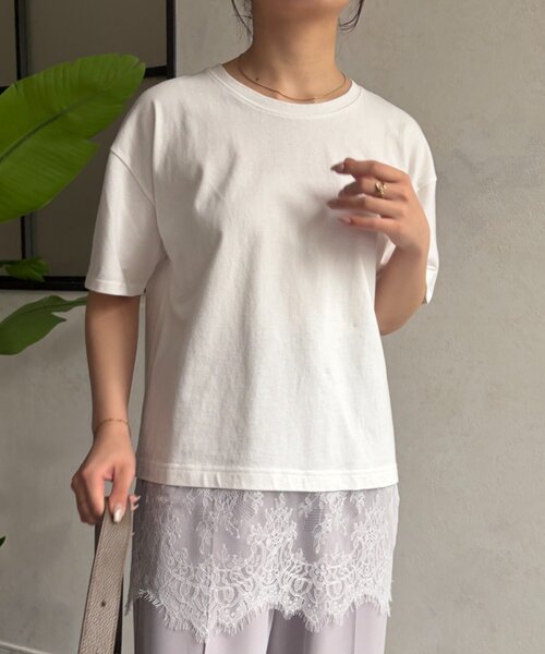 Jena espace merveilleux（ジェナ　エスパスメルヴェイユ）の「裾レースカットソー（Tシャツ/カットソー・レディース・ブラック/オフホワイト・FREE）」の2枚目の写真