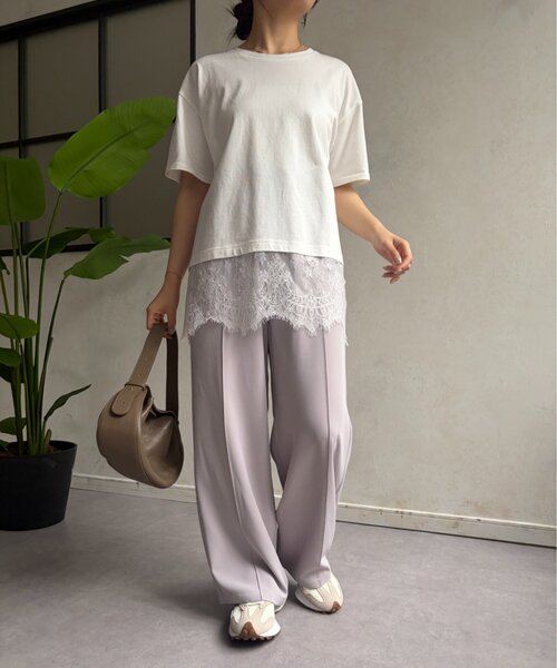 Jena espace merveilleux（ジェナ　エスパスメルヴェイユ）の「裾レースカットソー（Tシャツ/カットソー・レディース・ブラック/オフホワイト・FREE）」の3枚目の写真