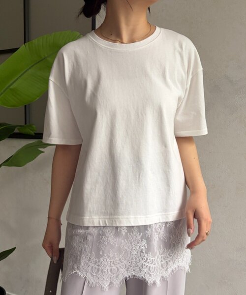 Jena espace merveilleux（ジェナ　エスパスメルヴェイユ）の「裾レースカットソー（Tシャツ/カットソー・レディース・ブラック/オフホワイト・FREE）」の5枚目の写真