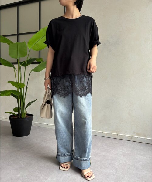 Jena espace merveilleux（ジェナ　エスパスメルヴェイユ）の「裾レースカットソー（Tシャツ/カットソー・レディース・ブラック/オフホワイト・FREE）」の11枚目の写真