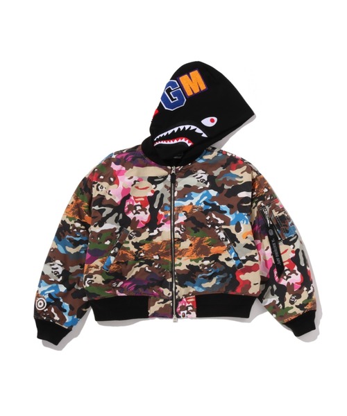 A BATHING APE(アベイシングエイプ)の「HYBRID CAMO HOODED CROPPED SHARK MA-1 JACKET(ミリタリージャケット・レディース・マルチ・MEDIUM/SMALL)」の1枚目の写真