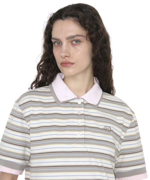PARTIMENTO WOMEN(パルティメントウィメン)の「ダブルレイヤードストライプポロTシャツ_ベージュ(ポロシャツ・レディース・その他・SMALL/MEDIUM)」の2枚目の写真