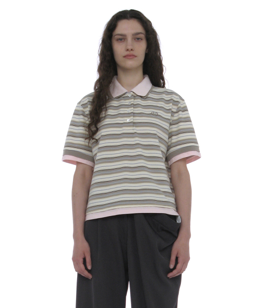 PARTIMENTO WOMEN(パルティメントウィメン)の「ダブルレイヤードストライプポロTシャツ_ベージュ(ポロシャツ・レディース・その他・SMALL/MEDIUM)」の4枚目の写真