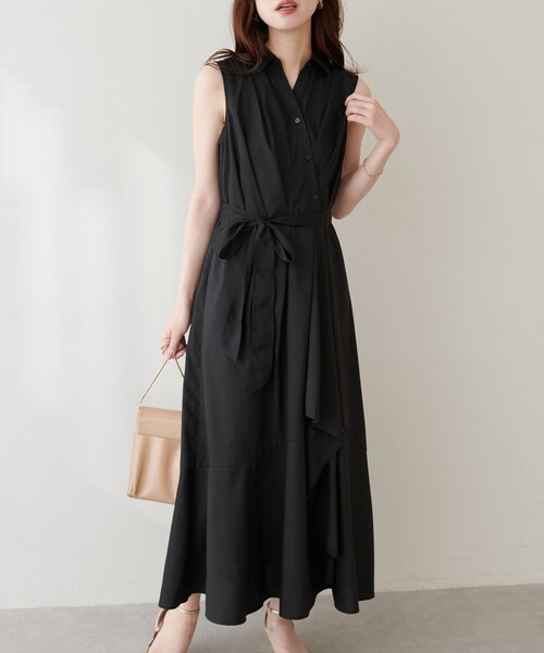 natural couture(ナチュラルクチュール)の「アシンメトリーヘムシャツワンピース(シャツワンピース・レディース・ブラック/ネイビー/イエロー/ブルー・FREE)」の5枚目の写真