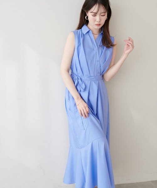 natural couture(ナチュラルクチュール)の「アシンメトリーヘムシャツワンピース(シャツワンピース・レディース・ブラック/ネイビー/イエロー/ブルー・FREE)」の19枚目の写真