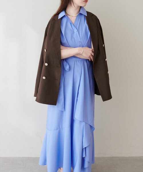 natural couture(ナチュラルクチュール)の「アシンメトリーヘムシャツワンピース(シャツワンピース・レディース・ブラック/ネイビー/イエロー/ブルー・FREE)」の20枚目の写真