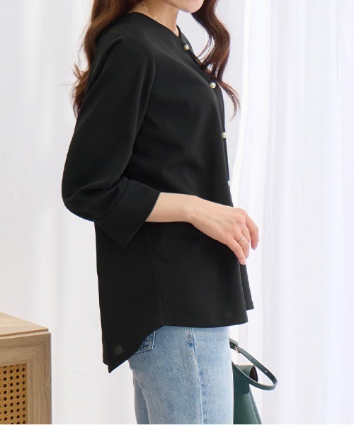 alotta(アロッタ)の「【接触冷感/イージーケア】楽ちん×上品見え叶う!パール調ボタン8分袖シャツブラウス(シャツ/ブラウス・レディース・グレイッシュブルー/ネイビー/モカ/ブラック・M/LL/L)」の21枚目の写真