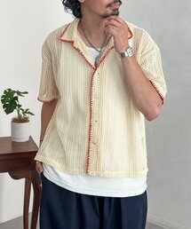 配色ステッチレースシャツ