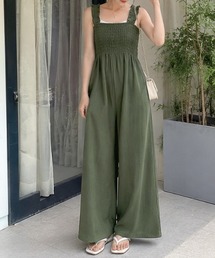 GORGE（ゴージ）の「《肩フリル・シャーリング》ワイドシルエットサロペット／フェミニン×ナチュラル／春夏秋／全3色（サロペット/オーバーオール）」