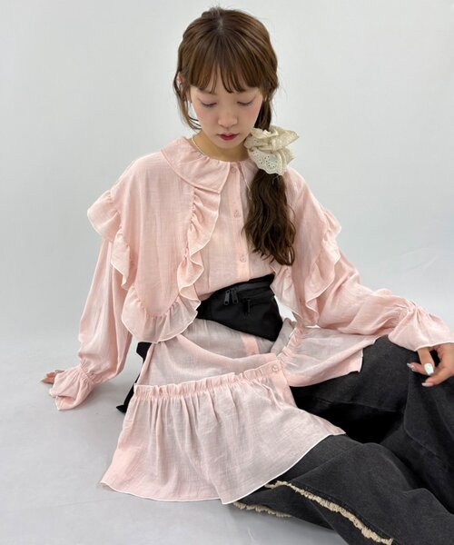 w closet(ダブルクローゼット)の「ビッグ衿フリルミニワンピース(シャツ/ブラウス・レディース・ピンク/ブルー/アイボリー・FREE)」の3枚目の写真