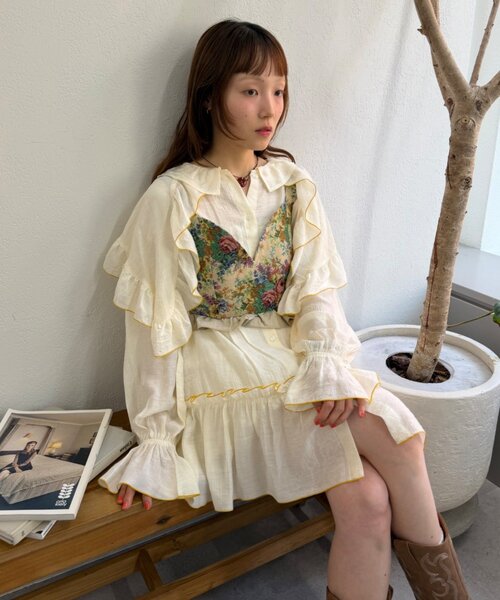 w closet(ダブルクローゼット)の「ビッグ衿フリルミニワンピース(シャツ/ブラウス・レディース・ピンク/ブルー/アイボリー・FREE)」の4枚目の写真