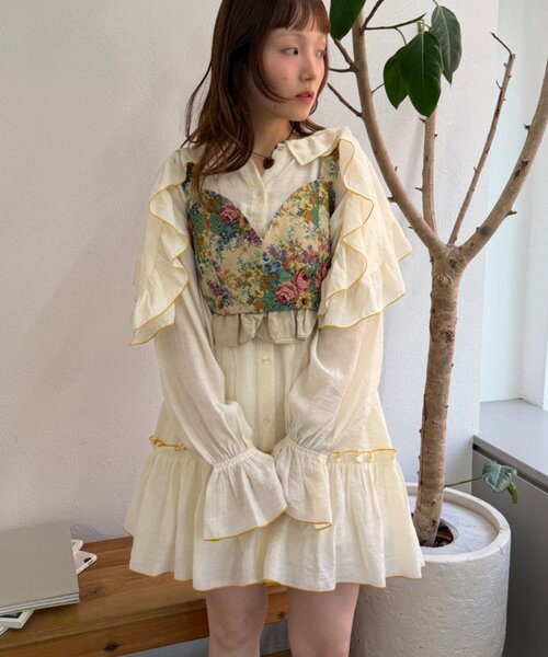 w closet(ダブルクローゼット)の「ビッグ衿フリルミニワンピース(シャツ/ブラウス・レディース・ピンク/ブルー/アイボリー・FREE)」の5枚目の写真