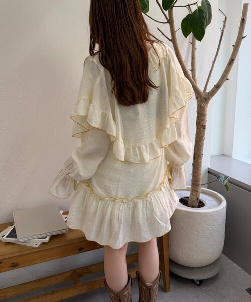 w closet(ダブルクローゼット)の「ビッグ衿フリルミニワンピース(シャツ/ブラウス・レディース・ピンク/ブルー/アイボリー・FREE)」の7枚目の写真