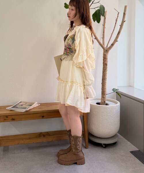 w closet(ダブルクローゼット)の「ビッグ衿フリルミニワンピース(シャツ/ブラウス・レディース・ピンク/ブルー/アイボリー・FREE)」の9枚目の写真