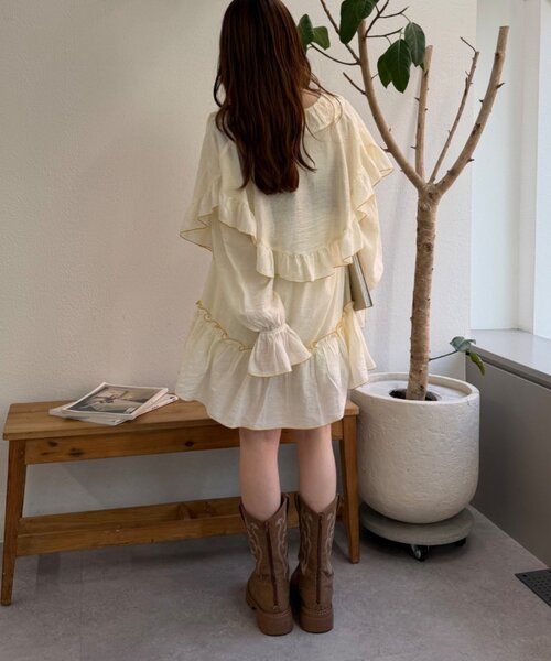 w closet(ダブルクローゼット)の「ビッグ衿フリルミニワンピース(シャツ/ブラウス・レディース・ピンク/ブルー/アイボリー・FREE)」の10枚目の写真