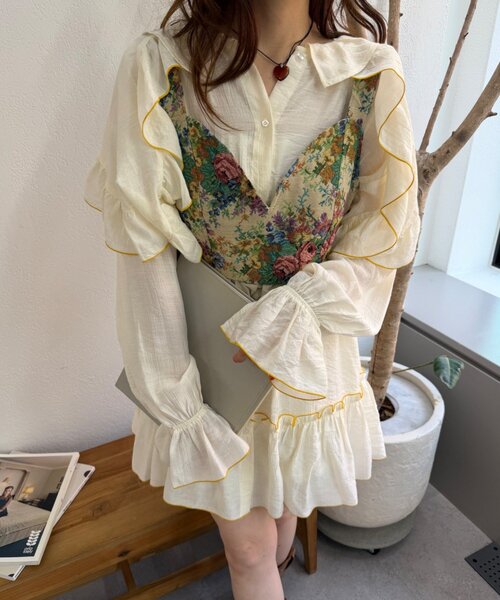 w closet(ダブルクローゼット)の「ビッグ衿フリルミニワンピース(シャツ/ブラウス・レディース・ピンク/ブルー/アイボリー・FREE)」の11枚目の写真