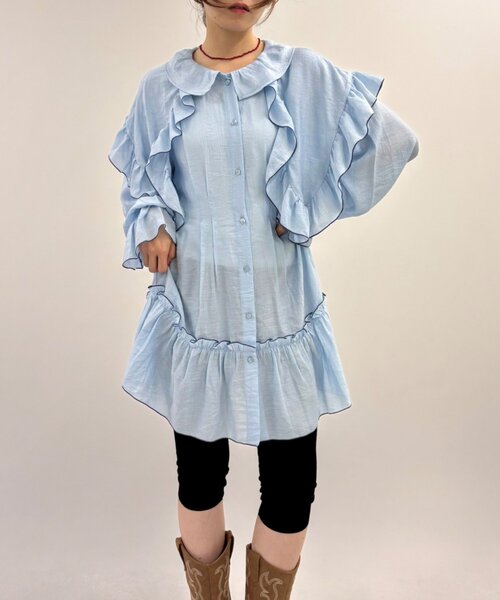 w closet(ダブルクローゼット)の「ビッグ衿フリルミニワンピース(シャツ/ブラウス・レディース・ピンク/ブルー/アイボリー・FREE)」の15枚目の写真
