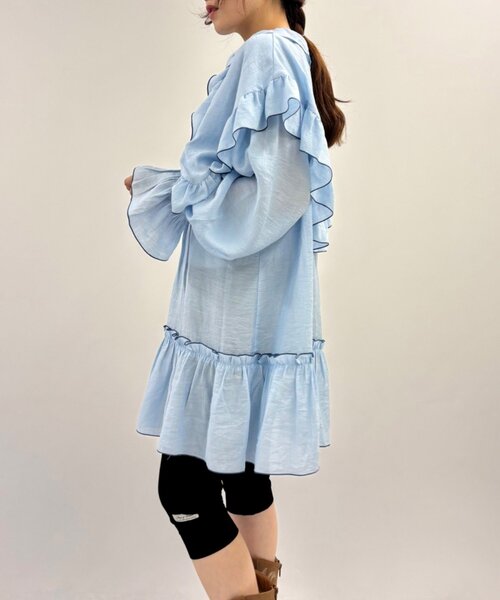 w closet(ダブルクローゼット)の「ビッグ衿フリルミニワンピース(シャツ/ブラウス・レディース・ピンク/ブルー/アイボリー・FREE)」の16枚目の写真