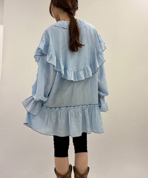 w closet(ダブルクローゼット)の「ビッグ衿フリルミニワンピース(シャツ/ブラウス・レディース・ピンク/ブルー/アイボリー・FREE)」の17枚目の写真