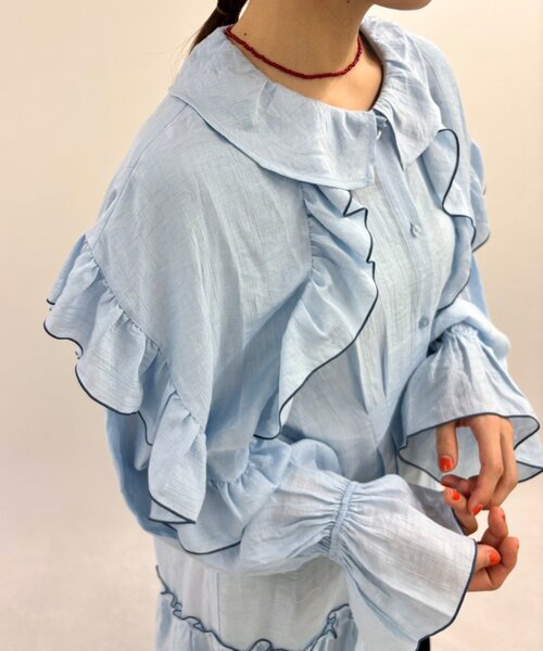 w closet(ダブルクローゼット)の「ビッグ衿フリルミニワンピース(シャツ/ブラウス・レディース・ピンク/ブルー/アイボリー・FREE)」の18枚目の写真