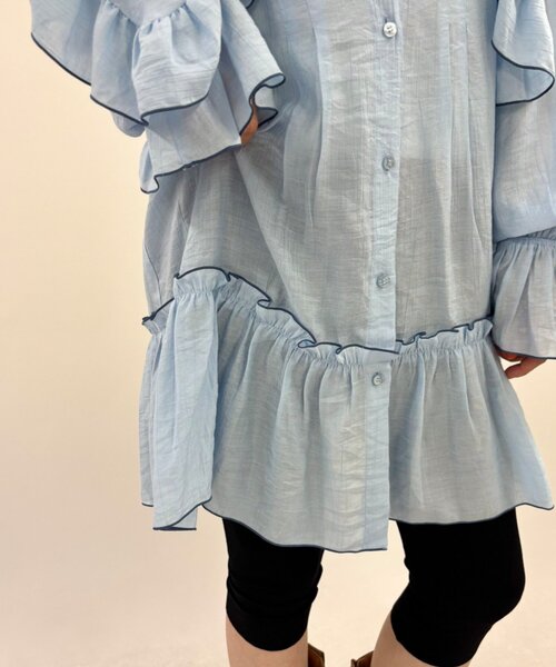 w closet(ダブルクローゼット)の「ビッグ衿フリルミニワンピース(シャツ/ブラウス・レディース・ピンク/ブルー/アイボリー・FREE)」の21枚目の写真