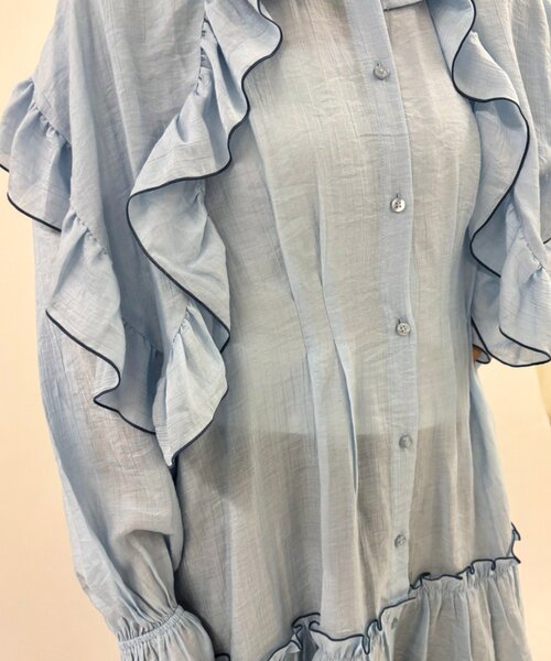 w closet(ダブルクローゼット)の「ビッグ衿フリルミニワンピース(シャツ/ブラウス・レディース・ピンク/ブルー/アイボリー・FREE)」の22枚目の写真