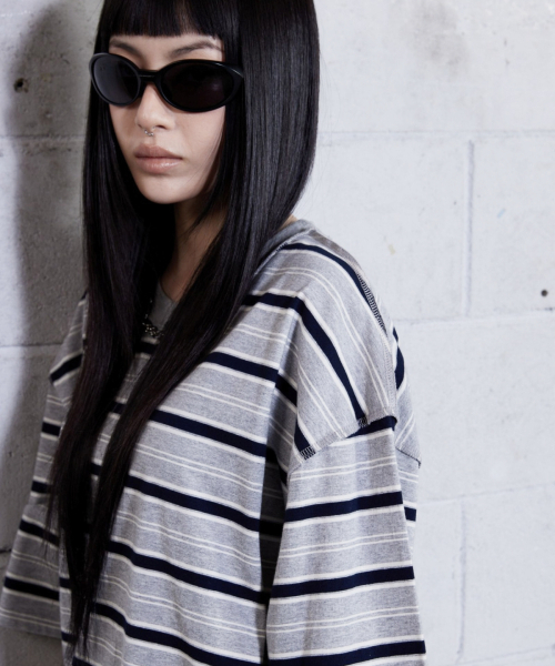 NIGHTWORKDEPT（ナイトワークデプト）の「Border Overlock Stripe T-shirt_Gray（Tシャツ/カットソー・レディース・その他・MEDIUM/SMALL）」の3枚目の写真