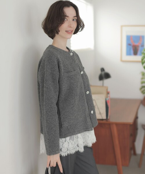組曲 L(クミキョク オオキイサイズ)の「レースコンビ カットソー(Tシャツ/カットソー・レディース・ホワイト系/グレー系・5/6/7)」の6枚目の写真