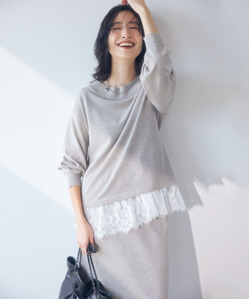 組曲 L(クミキョク オオキイサイズ)の「レースコンビ カットソー(Tシャツ/カットソー・レディース・ホワイト系/グレー系・5/6/7)」の12枚目の写真