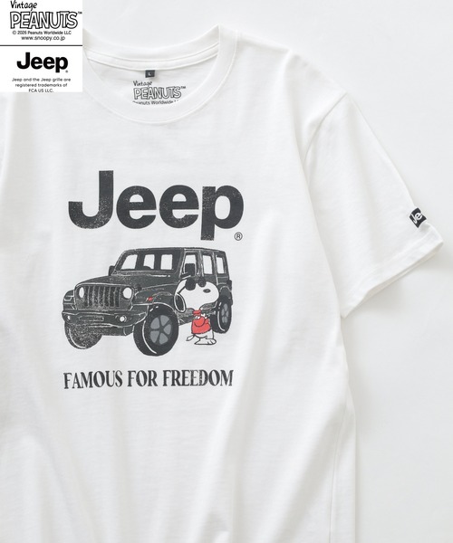 PEANUTS(ピーナッツ)の「PEANUTS×JEEP ピグメントプリントTシャツ 半袖(Tシャツ/カットソー・メンズ・ホワイト/ブラック/チャコール・S/M/LL/L)」の1枚目の写真