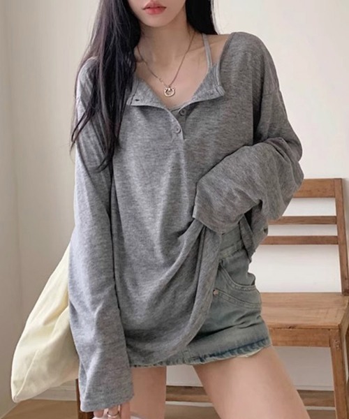 ReRe(リリ)の「ヘンリーネックサイドスリット長袖カットソー(Tシャツ/カットソー・レディース・ホワイト/ブラック/グレー・MEDIUM/LARGE/X-LARGE)」の3枚目の写真