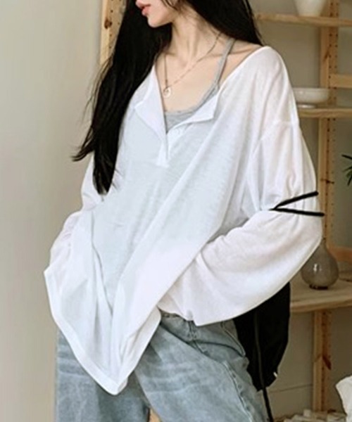 ReRe(リリ)の「ヘンリーネックサイドスリット長袖カットソー(Tシャツ/カットソー・レディース・ホワイト/ブラック/グレー・MEDIUM/LARGE/X-LARGE)」の18枚目の写真