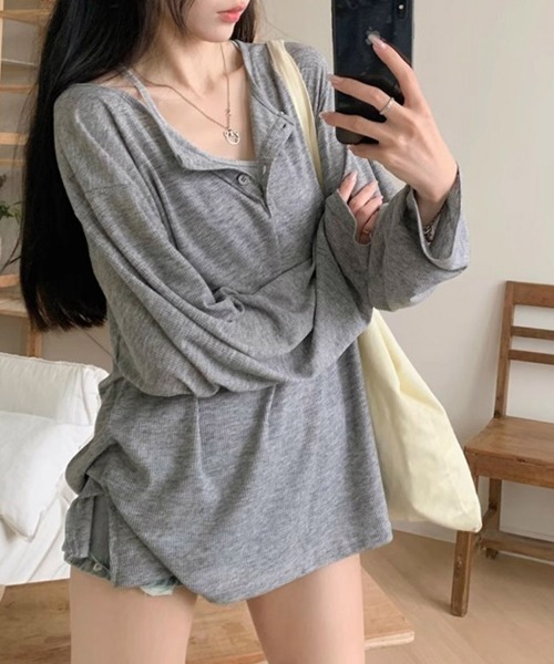 ReRe(リリ)の「ヘンリーネックサイドスリット長袖カットソー(Tシャツ/カットソー・レディース・ホワイト/ブラック/グレー・MEDIUM/LARGE/X-LARGE)」の11枚目の写真