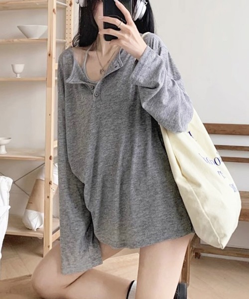 ReRe(リリ)の「ヘンリーネックサイドスリット長袖カットソー(Tシャツ/カットソー・レディース・ホワイト/ブラック/グレー・MEDIUM/LARGE/X-LARGE)」の13枚目の写真