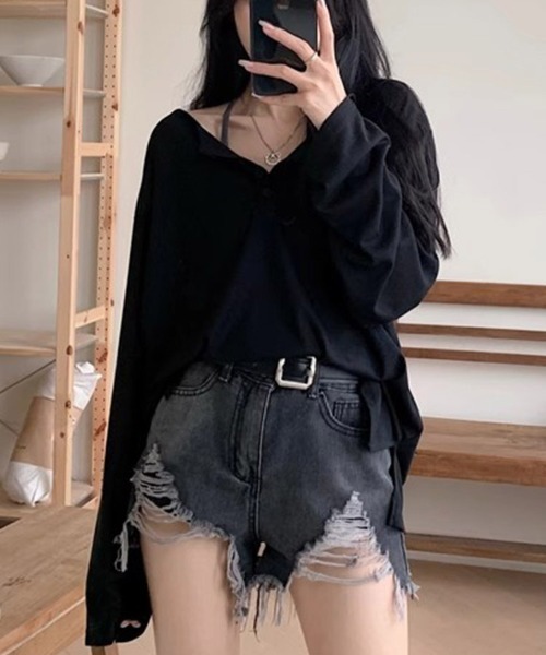 ReRe(リリ)の「ヘンリーネックサイドスリット長袖カットソー(Tシャツ/カットソー・レディース・ホワイト/ブラック/グレー・MEDIUM/LARGE/X-LARGE)」の14枚目の写真