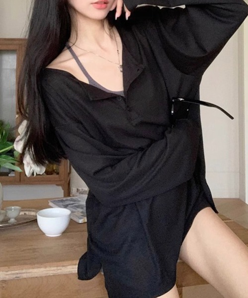 ReRe(リリ)の「ヘンリーネックサイドスリット長袖カットソー(Tシャツ/カットソー・レディース・ホワイト/ブラック/グレー・MEDIUM/LARGE/X-LARGE)」の16枚目の写真