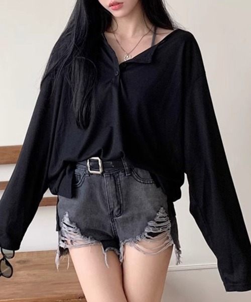 ReRe(リリ)の「ヘンリーネックサイドスリット長袖カットソー(Tシャツ/カットソー・レディース・ホワイト/ブラック/グレー・MEDIUM/LARGE/X-LARGE)」の5枚目の写真