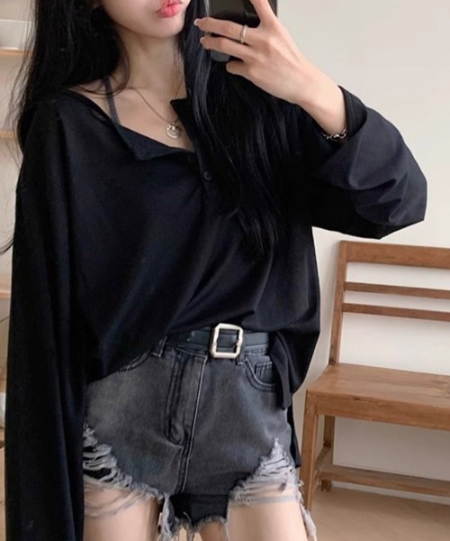 ReRe(リリ)の「ヘンリーネックサイドスリット長袖カットソー(Tシャツ/カットソー・レディース・ホワイト/ブラック/グレー・MEDIUM/LARGE/X-LARGE)」の7枚目の写真