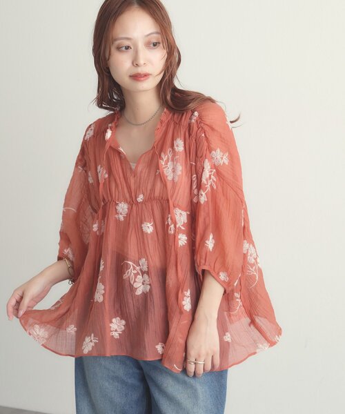 DISCOAT(ディスコート)の「起毛大花柄刺繍ブラウス(シャツ/ブラウス・レディース・ブラック/オレンジ系その他/アイボリー・FREE)」の19枚目の写真