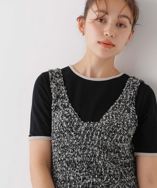 NANO universe（ナノユニバース）の「WEB限定/ベロアパイピングリンガーTシャツ（Tシャツ/カットソー・レディース・レッド系その他2/アイボリー/ブラック・FREE）」の2枚目の写真