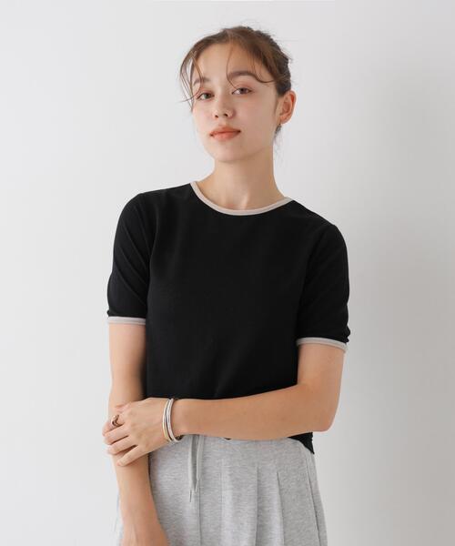 NANO universe（ナノユニバース）の「WEB限定/ベロアパイピングリンガーTシャツ（Tシャツ/カットソー・レディース・レッド系その他2/アイボリー/ブラック・FREE）」の9枚目の写真