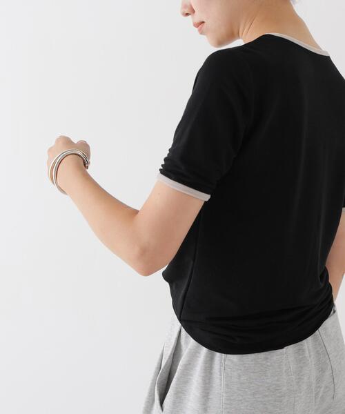 NANO universe（ナノユニバース）の「WEB限定/ベロアパイピングリンガーTシャツ（Tシャツ/カットソー・レディース・レッド系その他2/アイボリー/ブラック・FREE）」の11枚目の写真