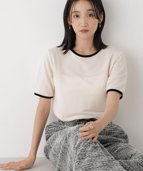 NANO universe（ナノユニバース）の「WEB限定/ベロアパイピングリンガーTシャツ（Tシャツ/カットソー・レディース・レッド系その他2/アイボリー/ブラック・FREE）」の19枚目の写真