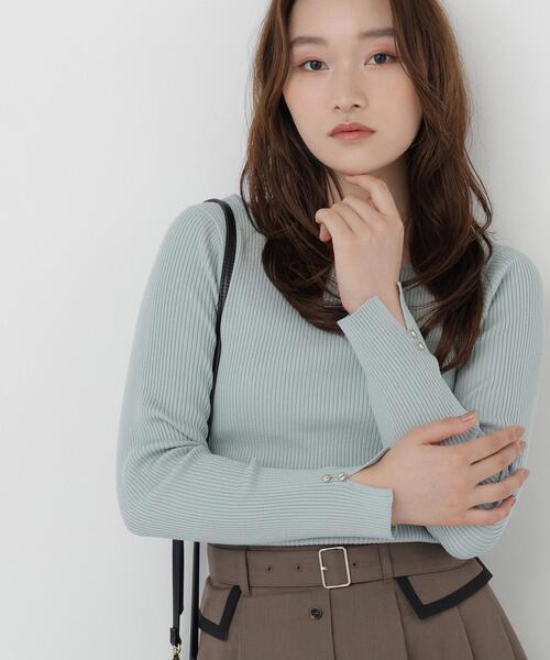 NATURAL BEAUTY BASIC(ナチュラルビューティーベーシック)の「ボートネックニット(ニット/セーター・レディース・ライトグリーン/オフホワイト/ダークブラウン・FREE)」の1枚目の写真