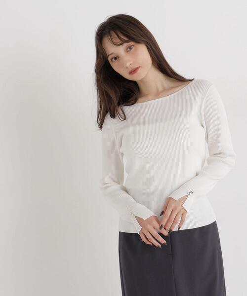 NATURAL BEAUTY BASIC(ナチュラルビューティーベーシック)の「ボートネックニット(ニット/セーター・レディース・ライトグリーン/オフホワイト/ダークブラウン・FREE)」の11枚目の写真