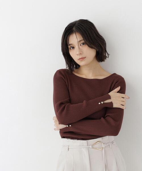 NATURAL BEAUTY BASIC(ナチュラルビューティーベーシック)の「ボートネックニット(ニット/セーター・レディース・ライトグリーン/オフホワイト/ダークブラウン・FREE)」の19枚目の写真