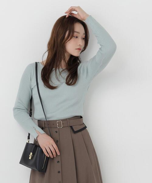 NATURAL BEAUTY BASIC(ナチュラルビューティーベーシック)の「ボートネックニット(ニット/セーター・レディース・ライトグリーン/オフホワイト/ダークブラウン・FREE)」の8枚目の写真