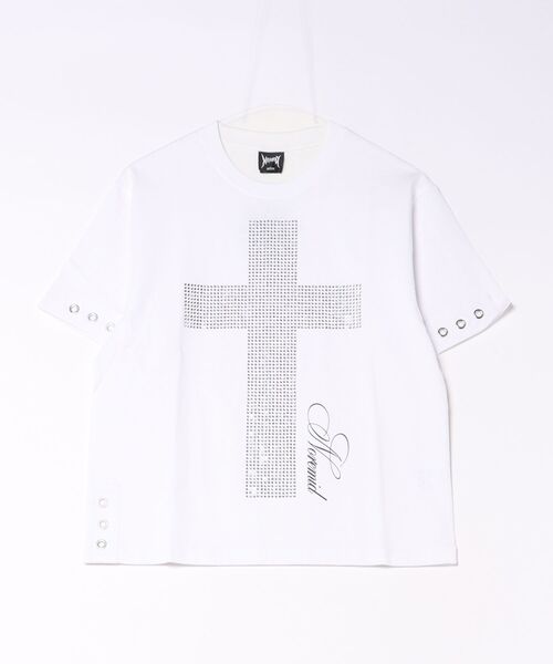 L.H.P（エルエイチピー）の「NoRemid/ノーリミッド/LHP別注Cross Rhinestone S/S Tee（Tシャツ/カットソー・レディース・ブラック系その他/その他24/ホワイト/ブラック・M/L/S）」の2枚目の写真
