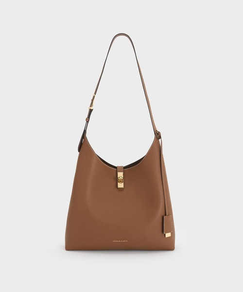 CHARLES & KEITH（チャールズ & キース）の「Chance チャンス ターンロック ホーボーバッグ（ショルダーバッグ・レディース・チョコ/ブラック・L）」の3枚目の写真