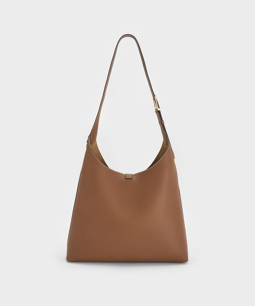 CHARLES & KEITH（チャールズ & キース）の「Chance チャンス ターンロック ホーボーバッグ（ショルダーバッグ・レディース・チョコ/ブラック・L）」の5枚目の写真